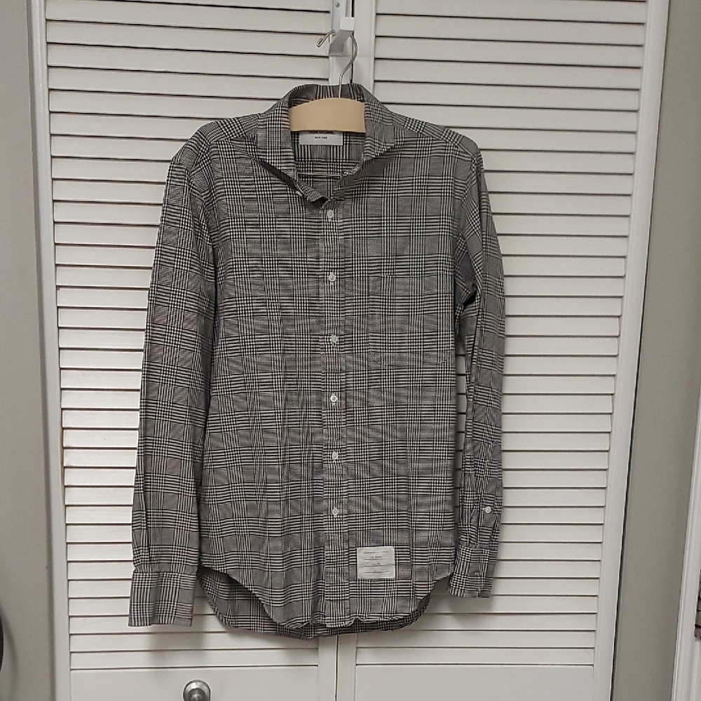 Thom Browne Black and White Plaid Oxford Shirt